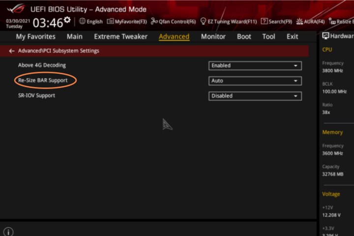 Enabling ReBAR in Asus.