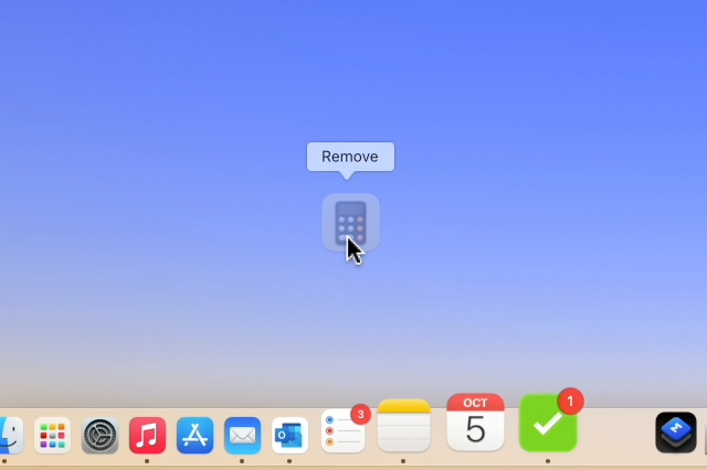 Arrastar para remover um aplicativo do Dock.