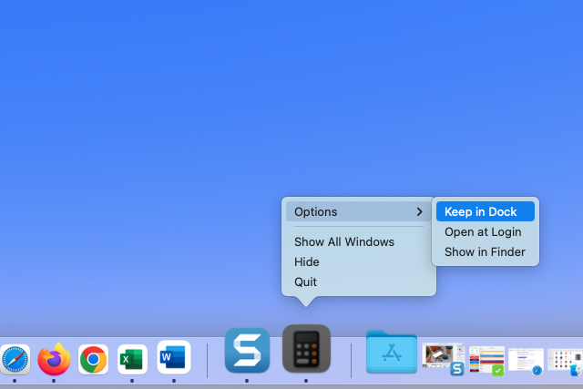 Keep in Dock in the Options menu.