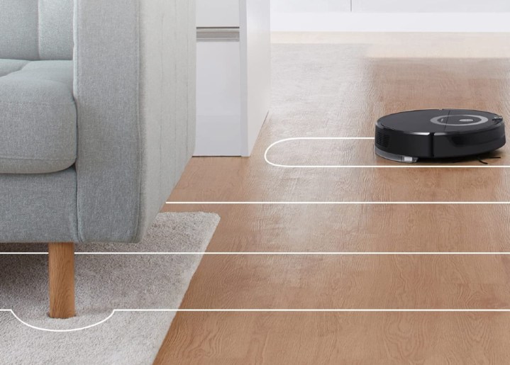 Roborock E5 robot vacuum and mop uses smart navigation to avoid obstacles.