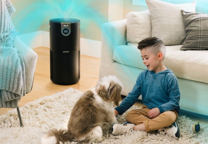Shark Air Purifier MAX lifestyle image with boy and dog.