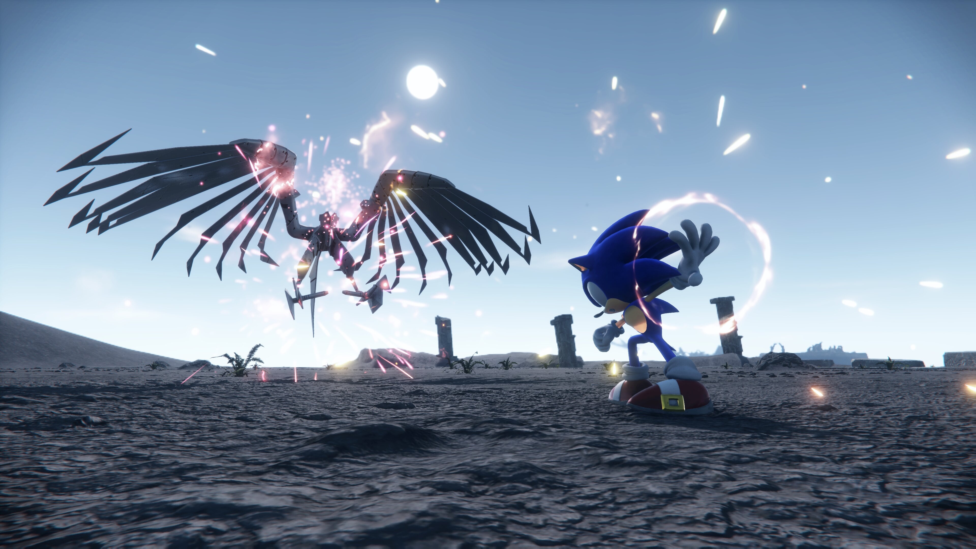 Sonic kämpft gegen den Skelettadler.