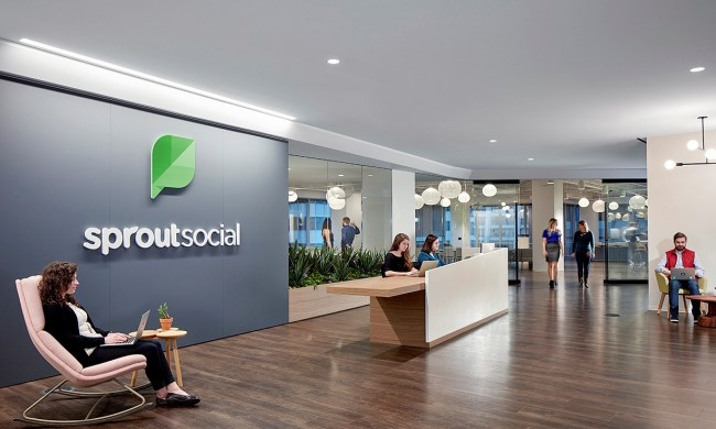Sprout Social main office entrance with brand logo in full view.