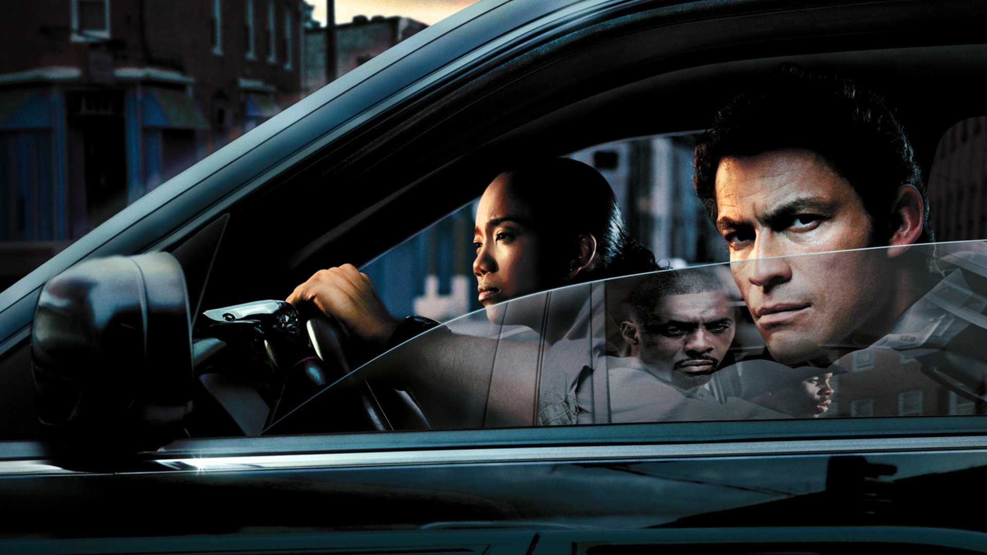 A arte promocional do Wire com os detetives McNulty e Greggs em seu carro-patrulha.