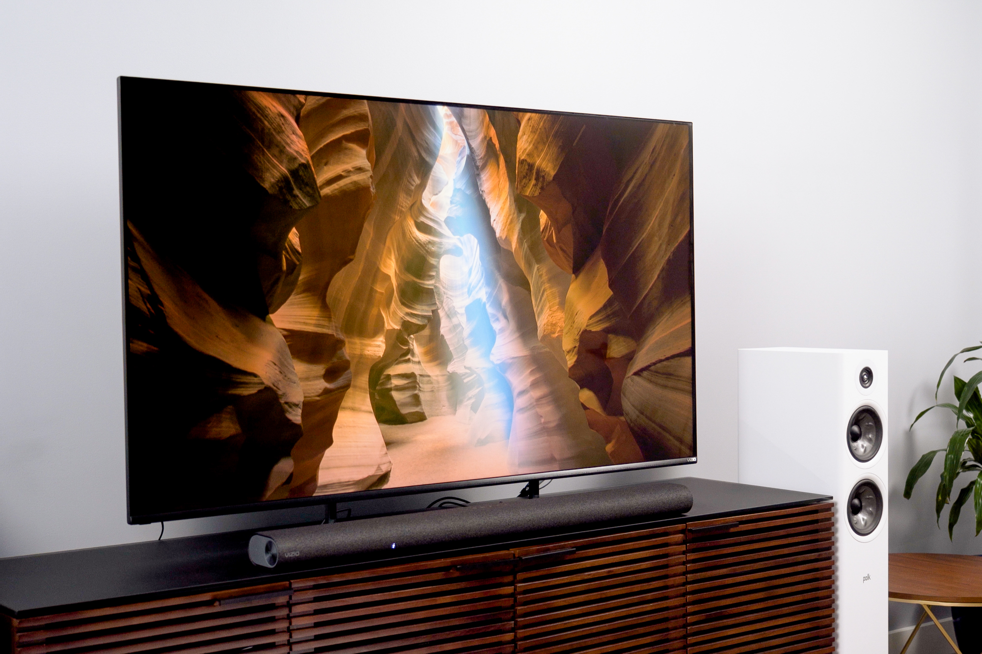 Light streams into a canyon displayed on a Vizio M-Series Quantum X TV.