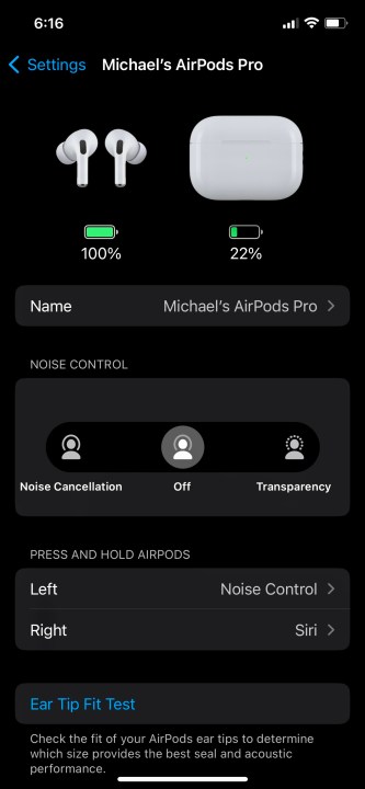 The AirPods Pro 2 dashboard.