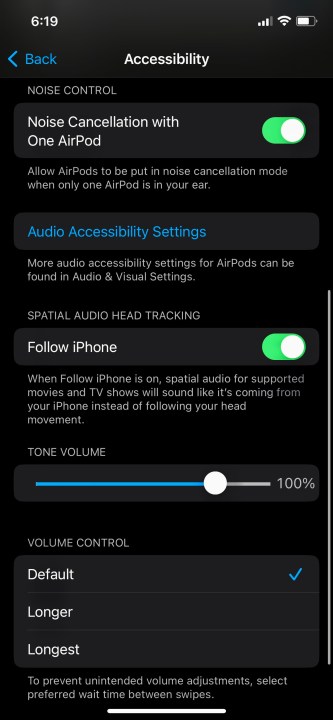 The AirPods Pro 2 Accessibility Page.