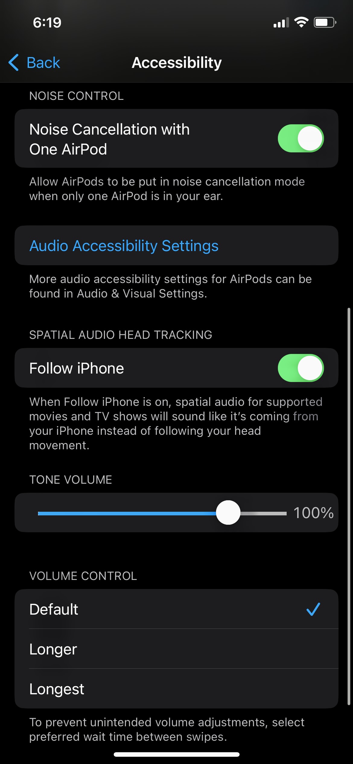 The AirPods Pro 2 Accessibility Page.