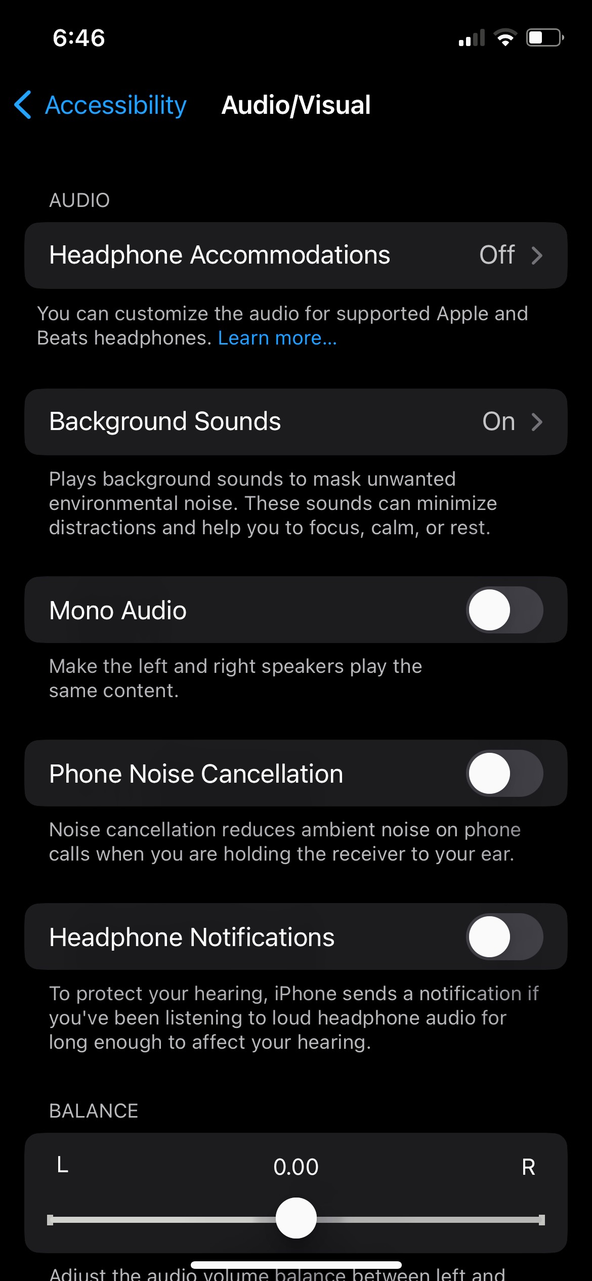The AirPods Pro 2 Audio Accessibility page.