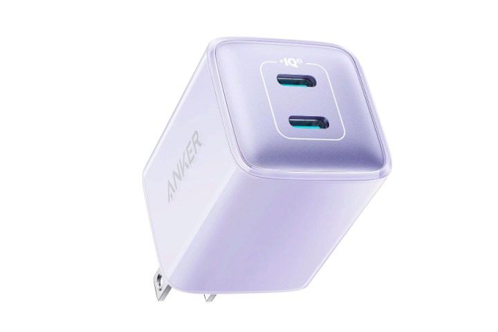 the anker 521 dual usb-c charger in purple. 