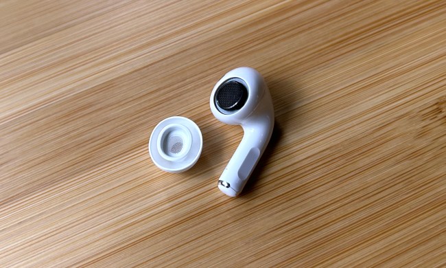 Apple AirPods Pro 2 seen with ear tip removed.