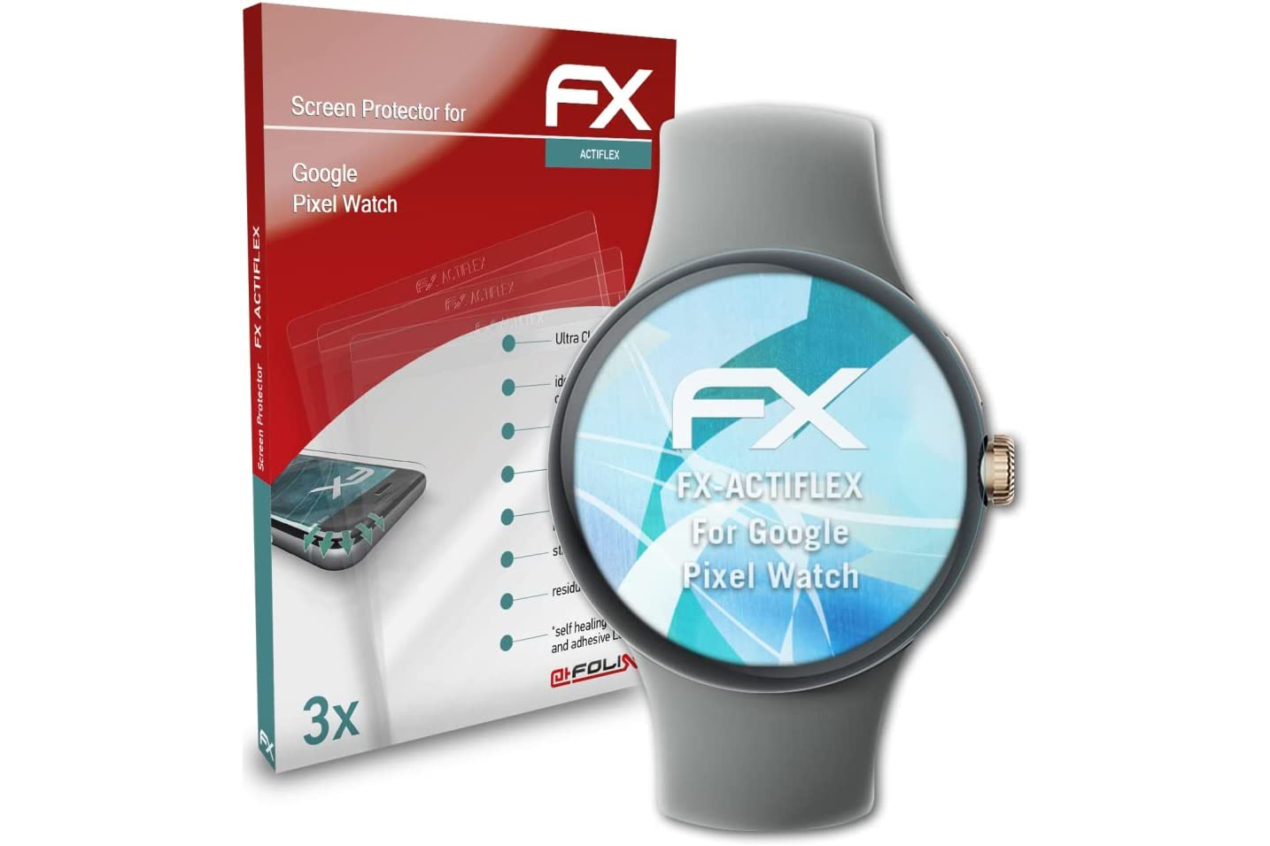 AtFoliX Protector de pantalla para Google Pixel Watch con reloj y caja.