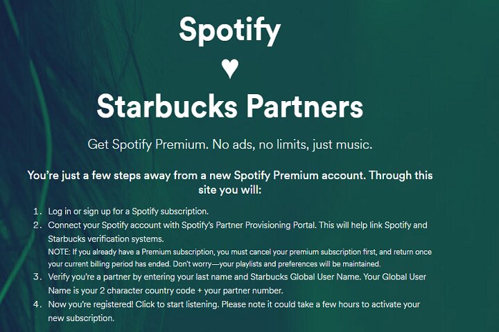 Starbucks Spotify offer.