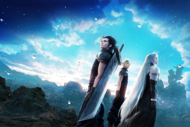 Cloud, Zack, and Sephiroth stand back to back in Crisis Core: Final Fantasy VII Reunion.