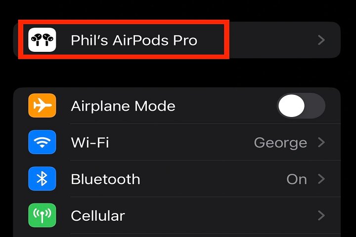 Toque no nome dos seus AirPods no menu de configurações do iPhone.