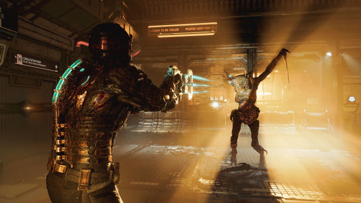 Isaac Clarke targeted a Necromorph in Dead Space.