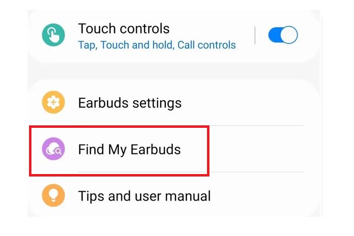 Find My Earbuds option on Samsung.