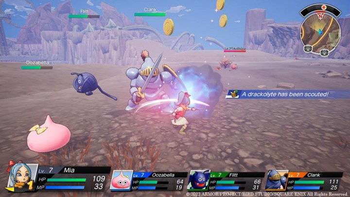 Um grupo luta contra um cavaleiro em Dragon Quest Treasures.