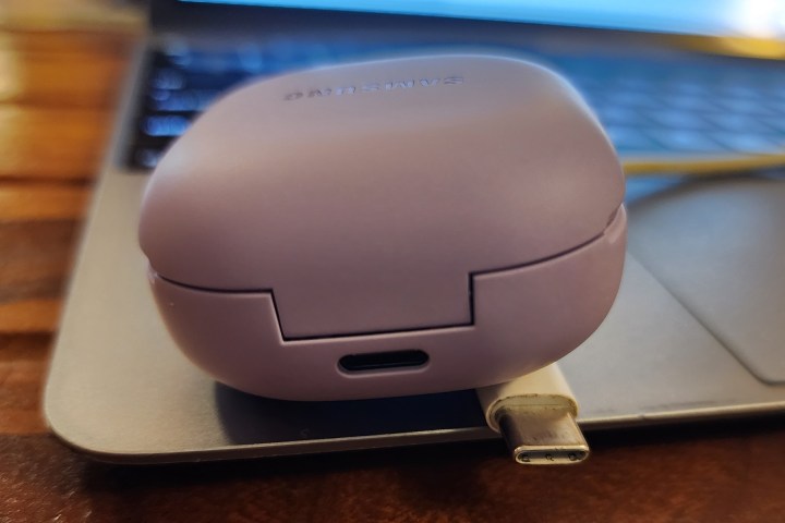 Samsung Galaxy Buds 2 Pro with USB-C cable.