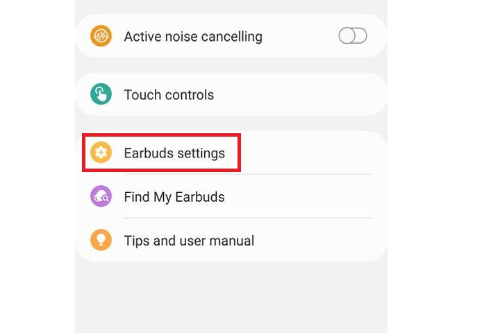 Earbuds settings in the Galaxy Wearable app.