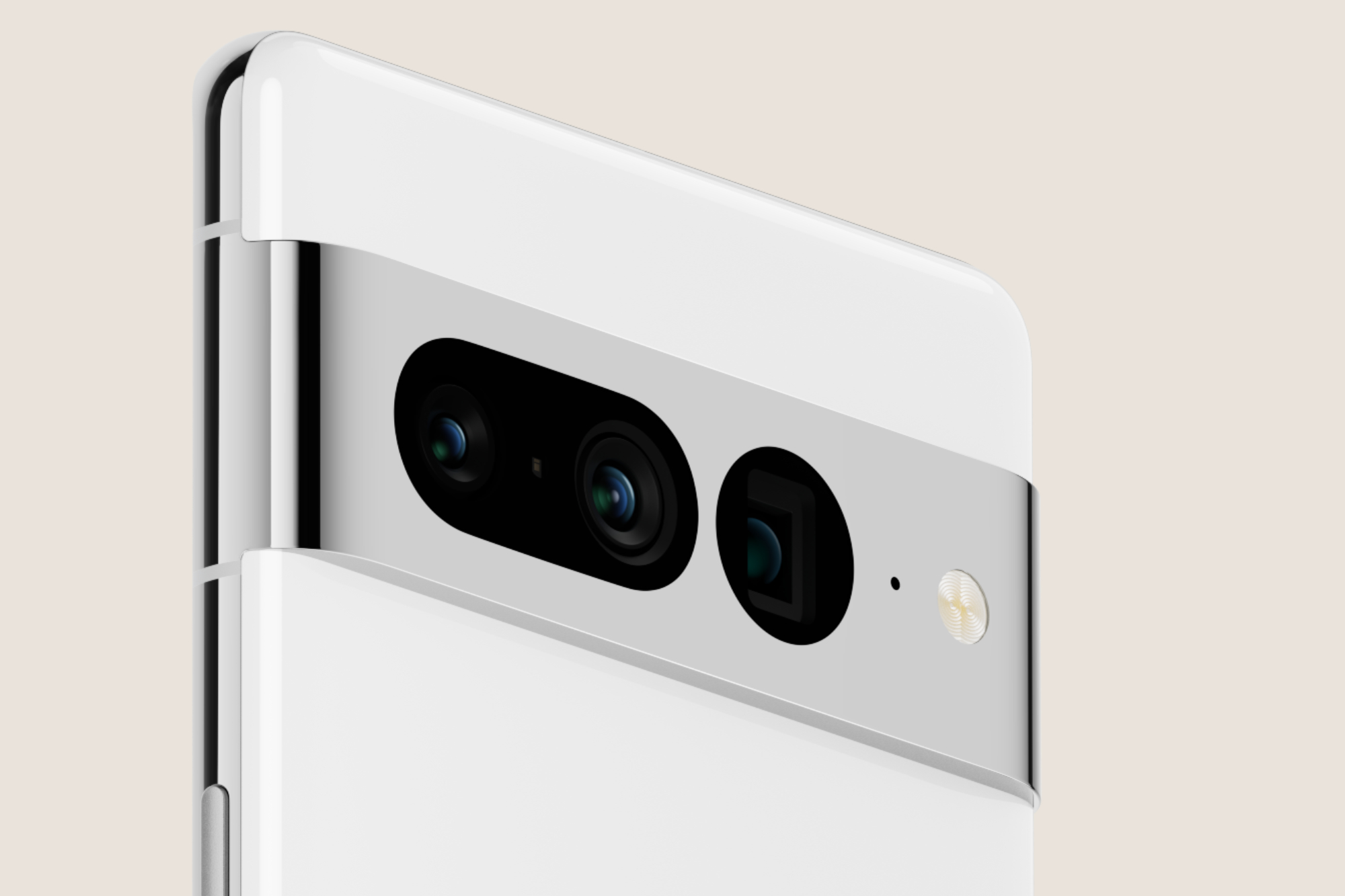 The back of a Google Pixel 7 Pro in white.
