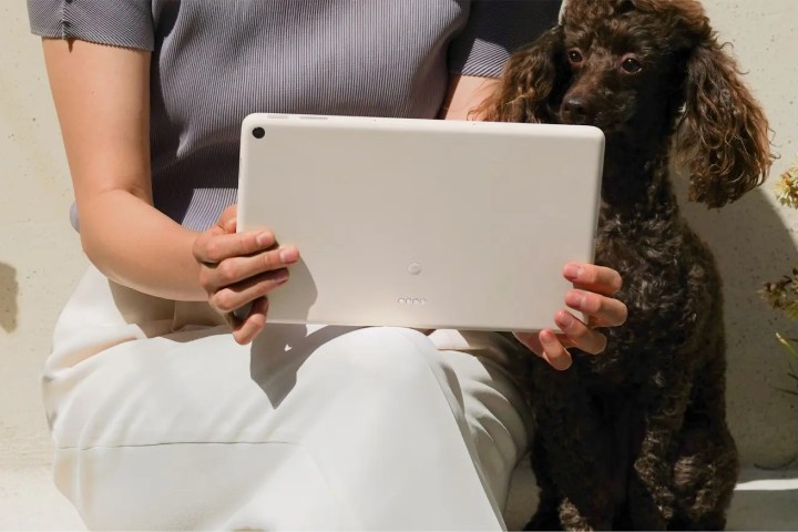 Someone holding a Google Pixel Tablet.