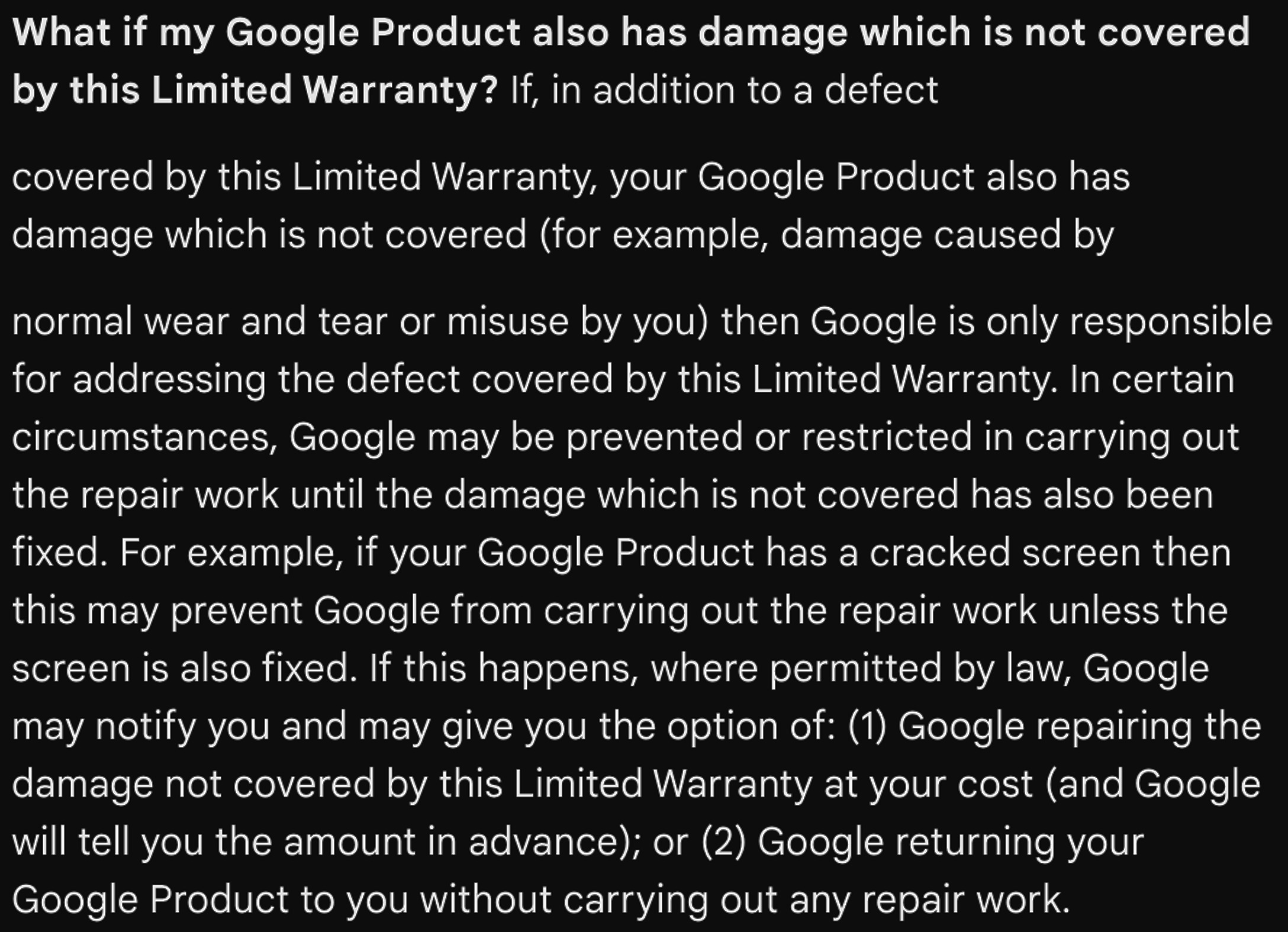 Google repair policy for devices.