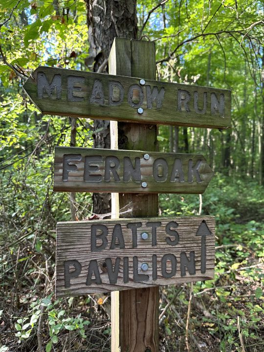 Foto di un cartello in legno su un sentiero naturalistico, scattata con iPhone 14 Pro Max.