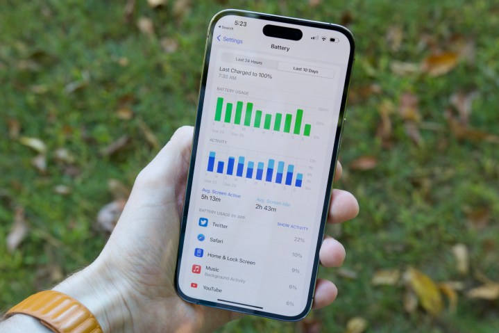 Statistiche della batteria su iPhone 14 Pro Max.