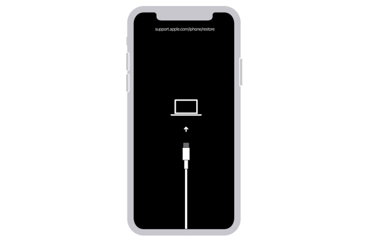 Pantalla del modo de recuperación del iPhone.