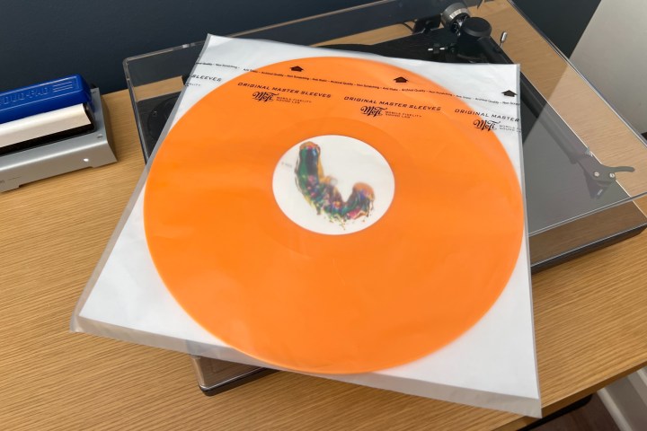 mobile fidelity inner plastic record sleeve on a turntable.