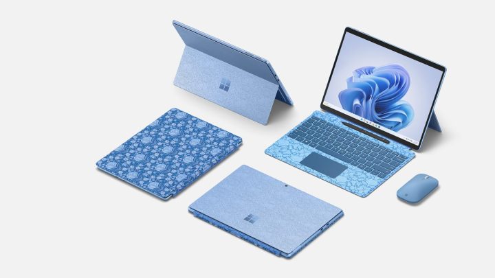 Surface Pro 9 Liberty Special Edition from different angles with accessories.
