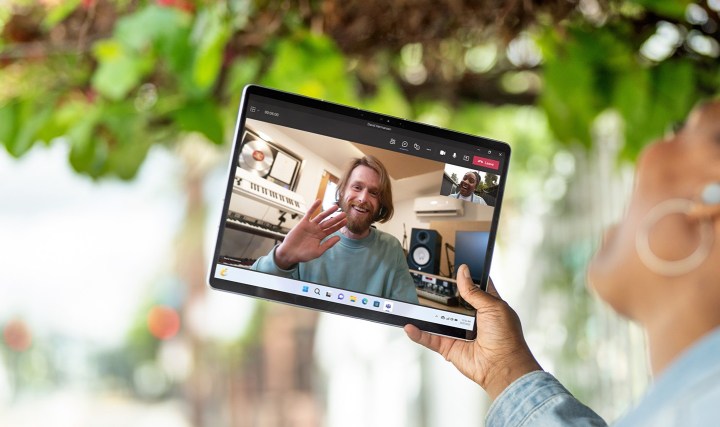 A video call on the Surface Pro 9 tablet.