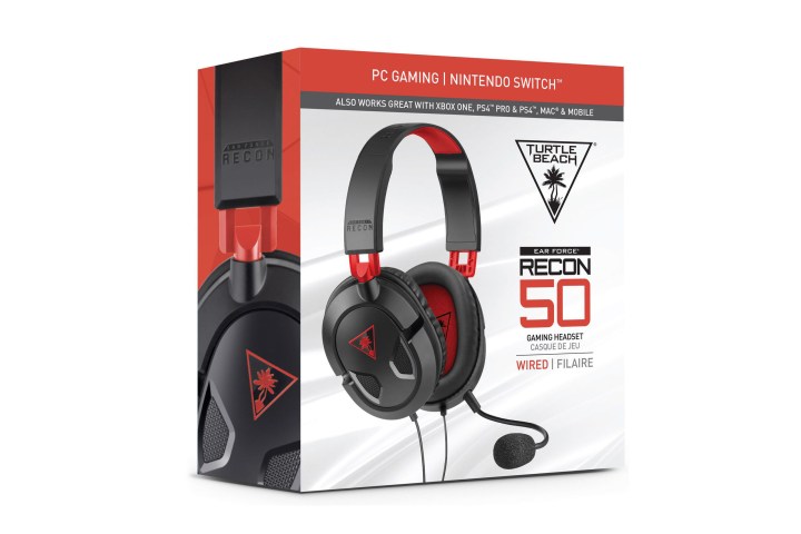 retail packaging of the turtle beach recon 50 gaming headset.