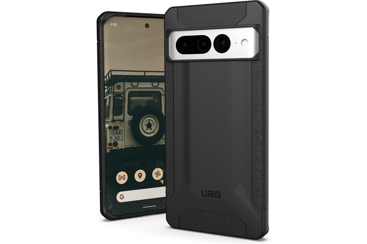 Front and back view of the UAG Scout Case in black for the Google Pixel 7 Pro.