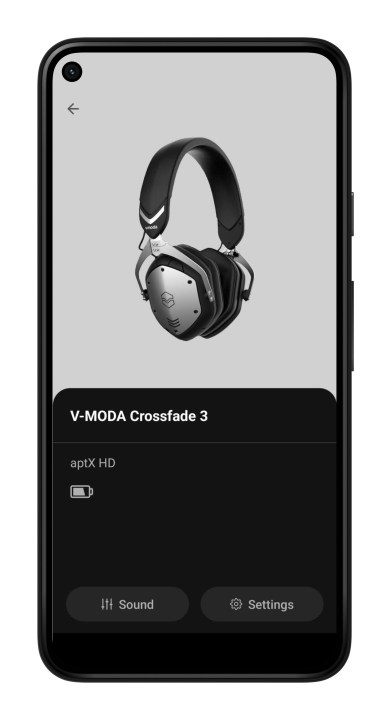 वी-मोडा हेडफोन एडिटर ऐप होम स्क्रीन।
