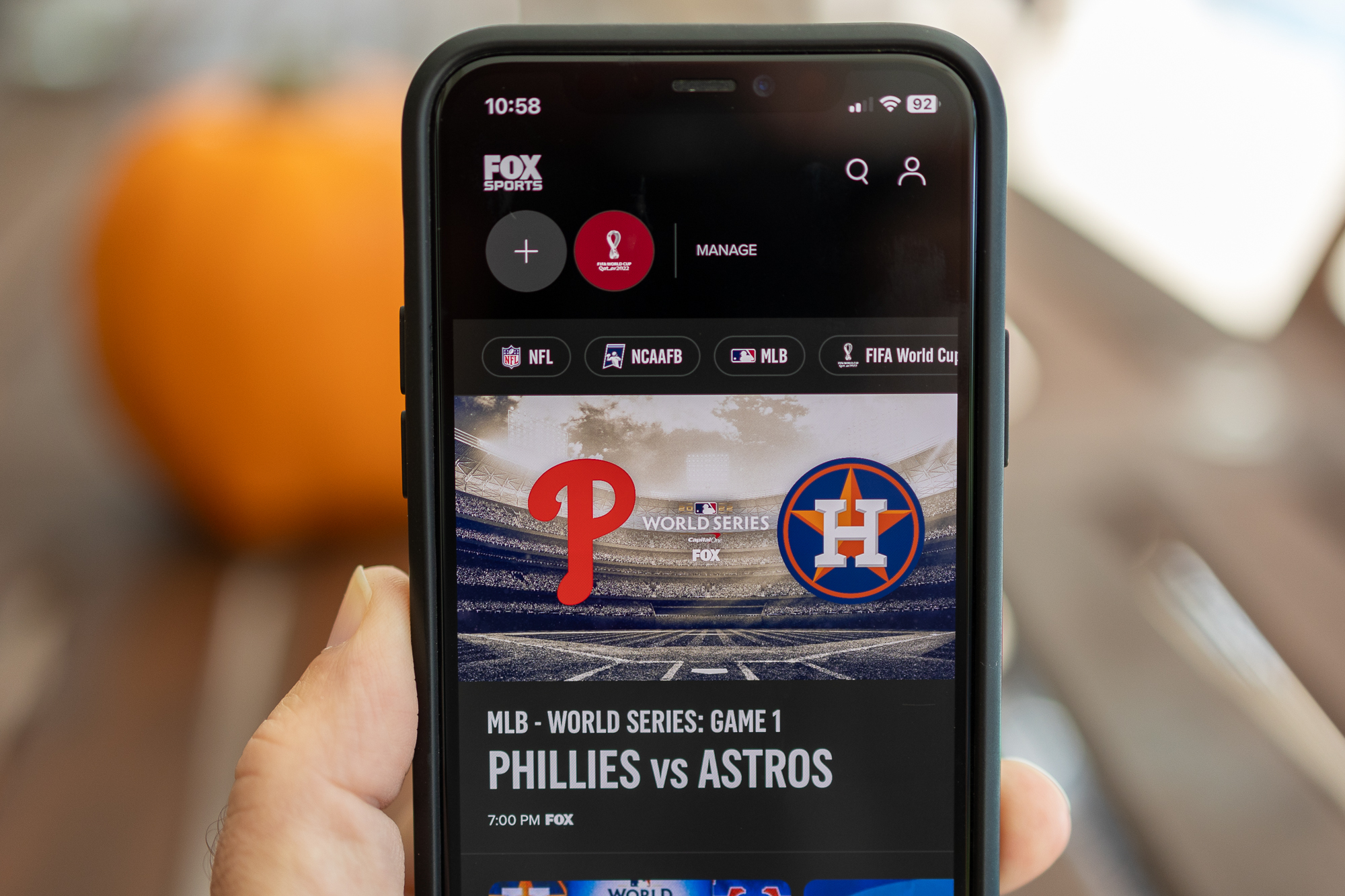 Serie Mundial en la aplicación Fox Sports en iPhone.