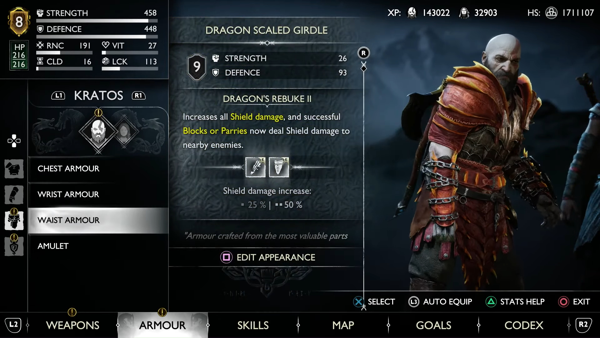 Kratos vestindo armadura de dragão.