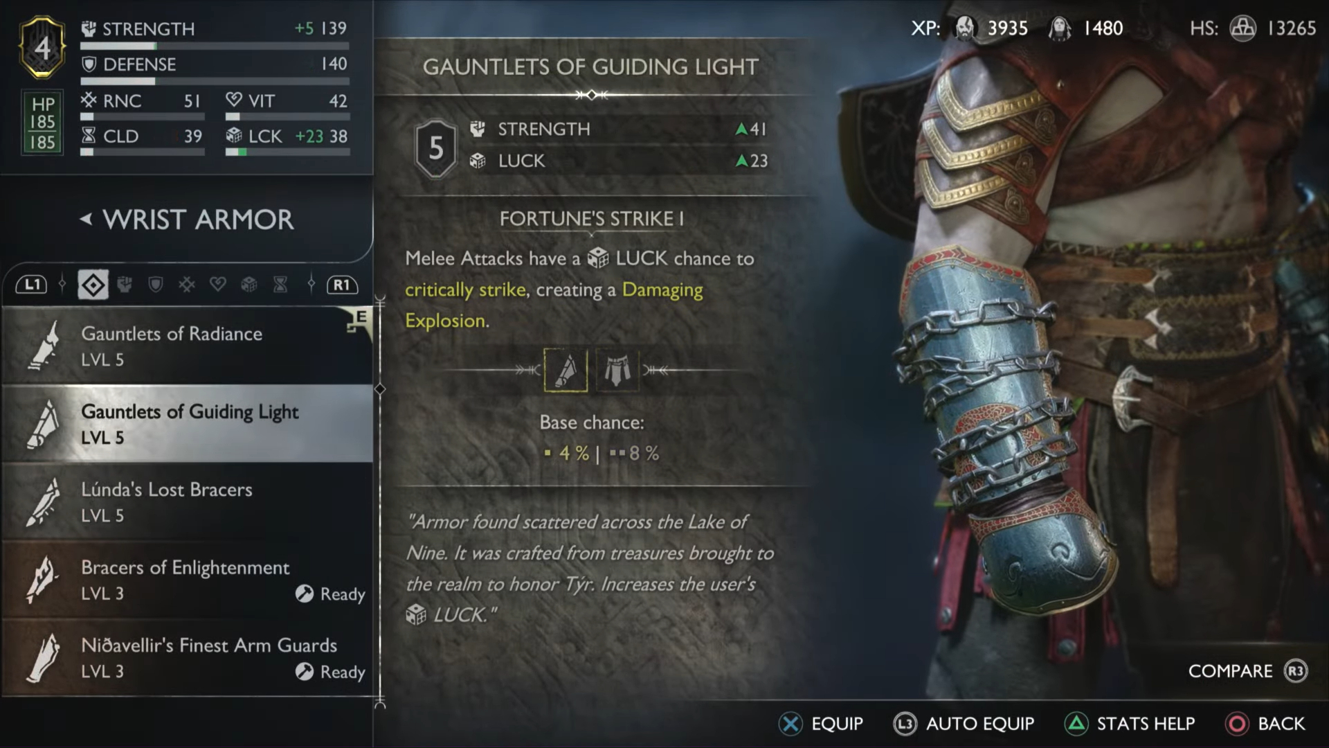 Kratos con una armadura de luz guía.