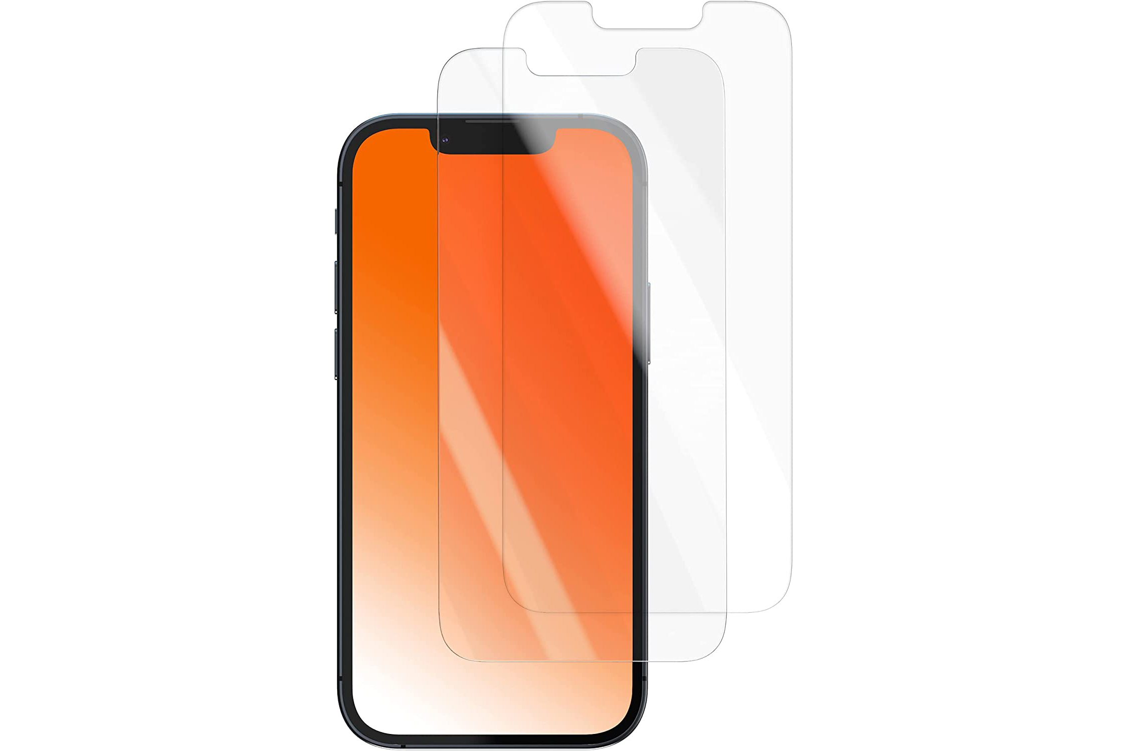 Se muestra el protector de pantalla de vidrio templado para smartphone Amazon Basics para iPhone 13 Mini con iPhone.