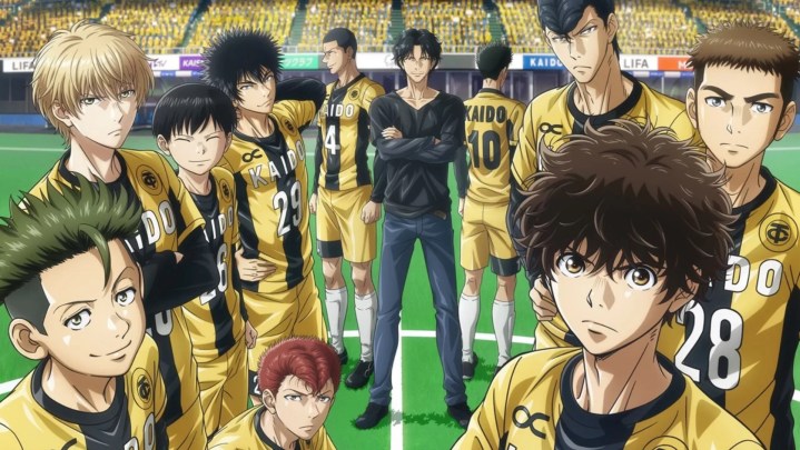 Anime key art for Aoashi featuring the main cast on the field.