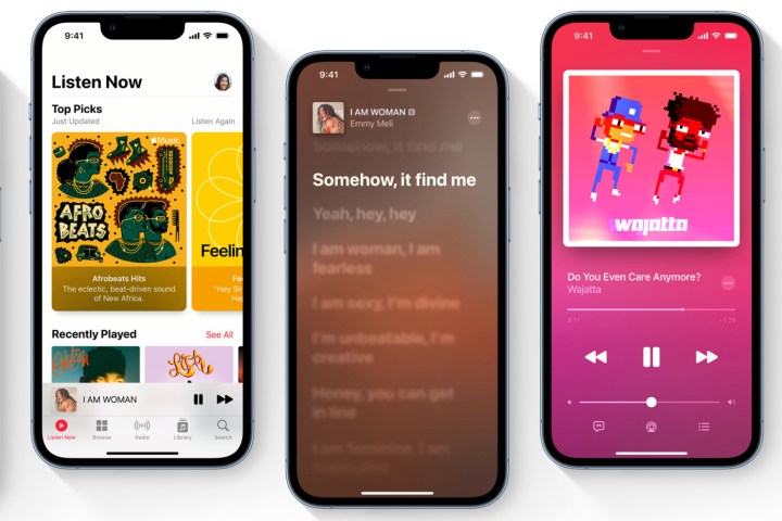 iPhones showing Apple Music features.