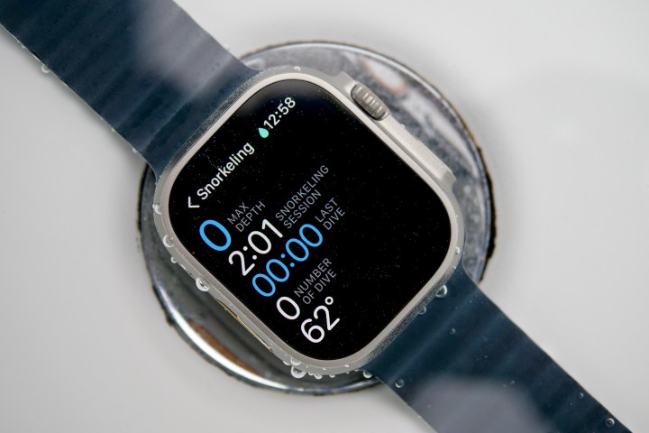 The Apple Watch Ultra and Oceanic+ app under water.