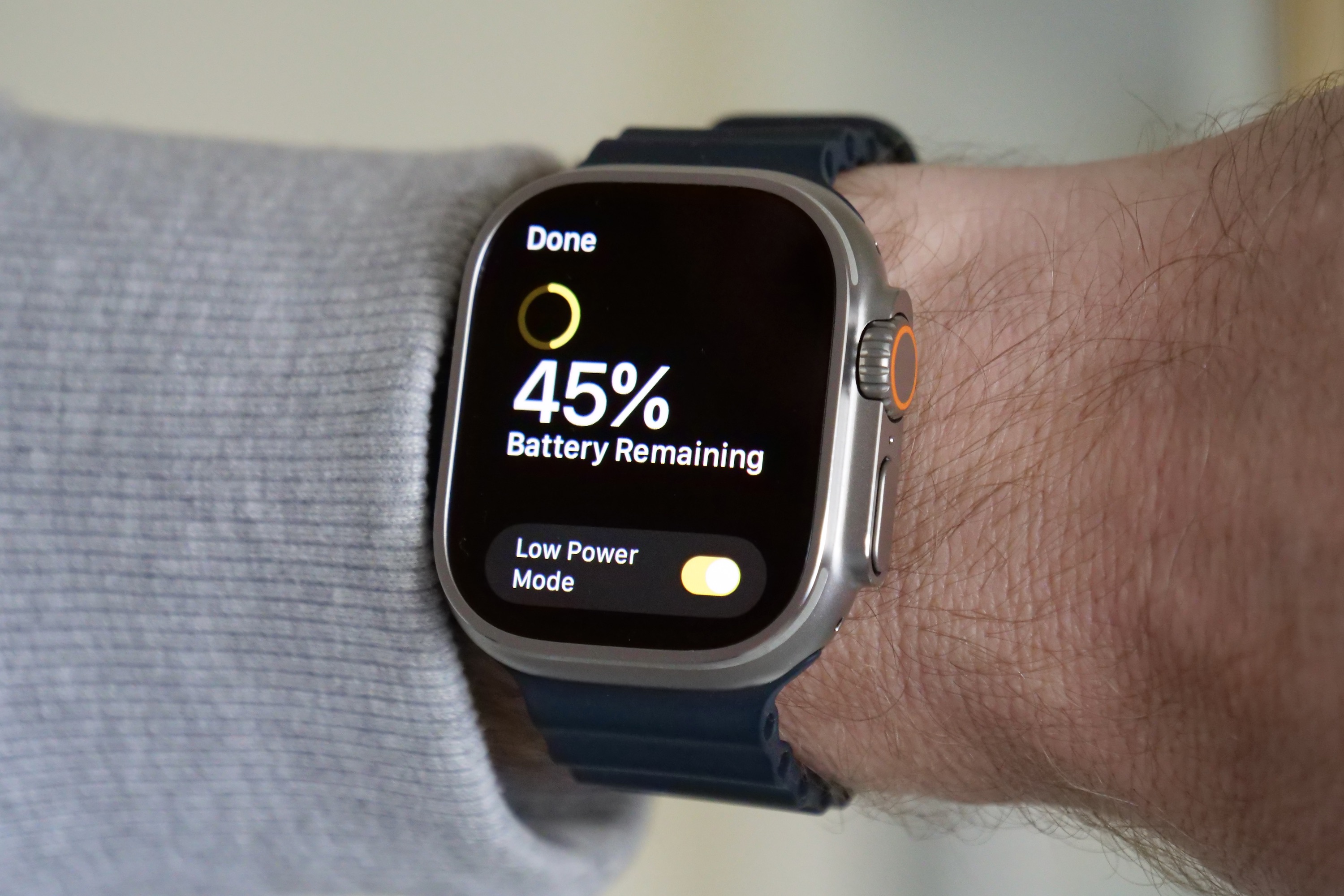 Modo de baixo consumo de energia no Apple Watch Ultra.