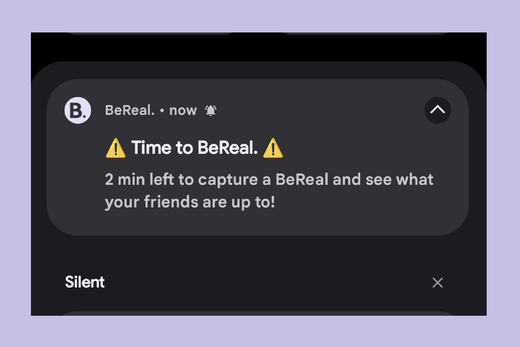 Una notificación push de BeReal en Android.