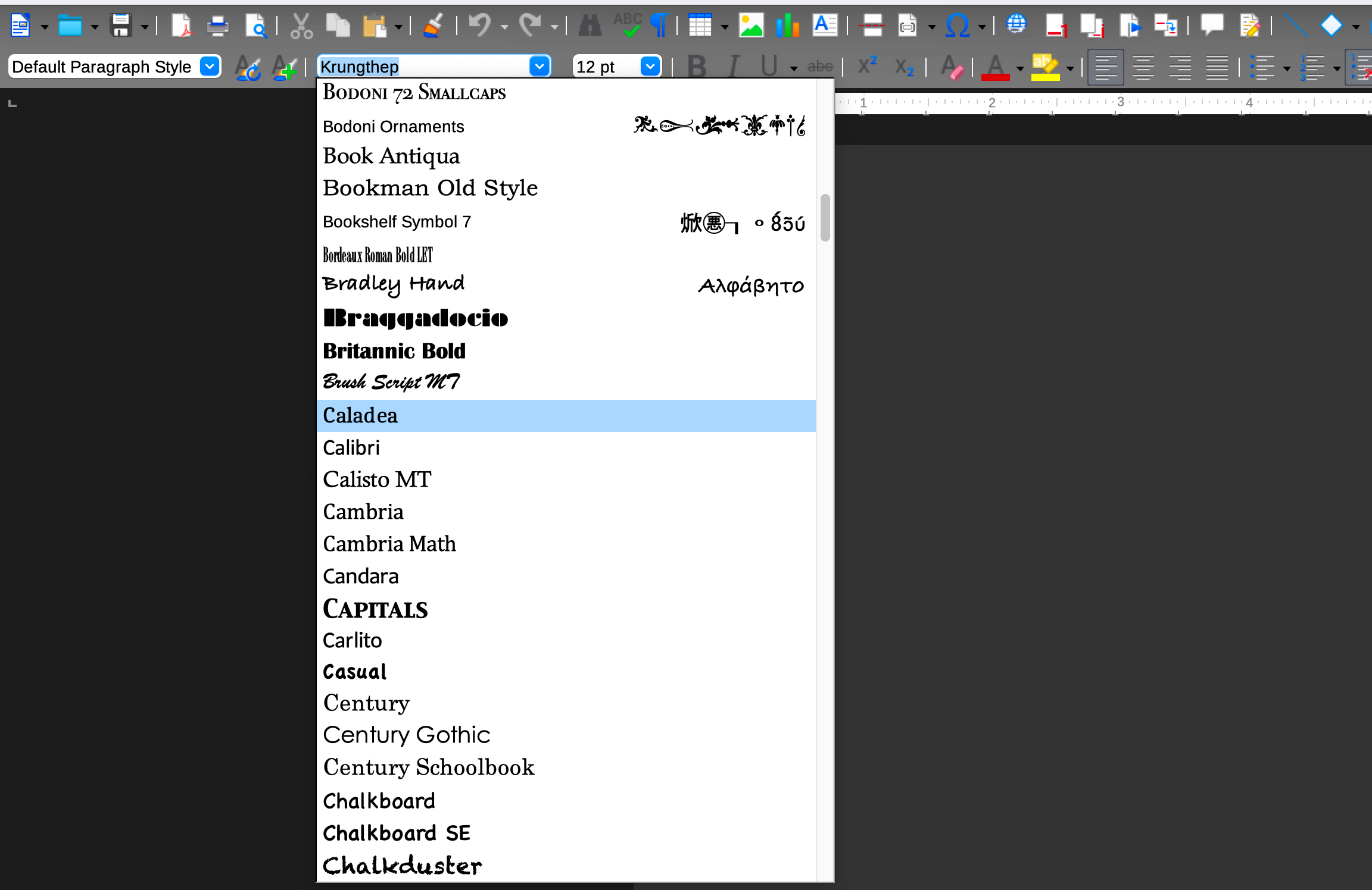 Caladea Font in LibreOffice.