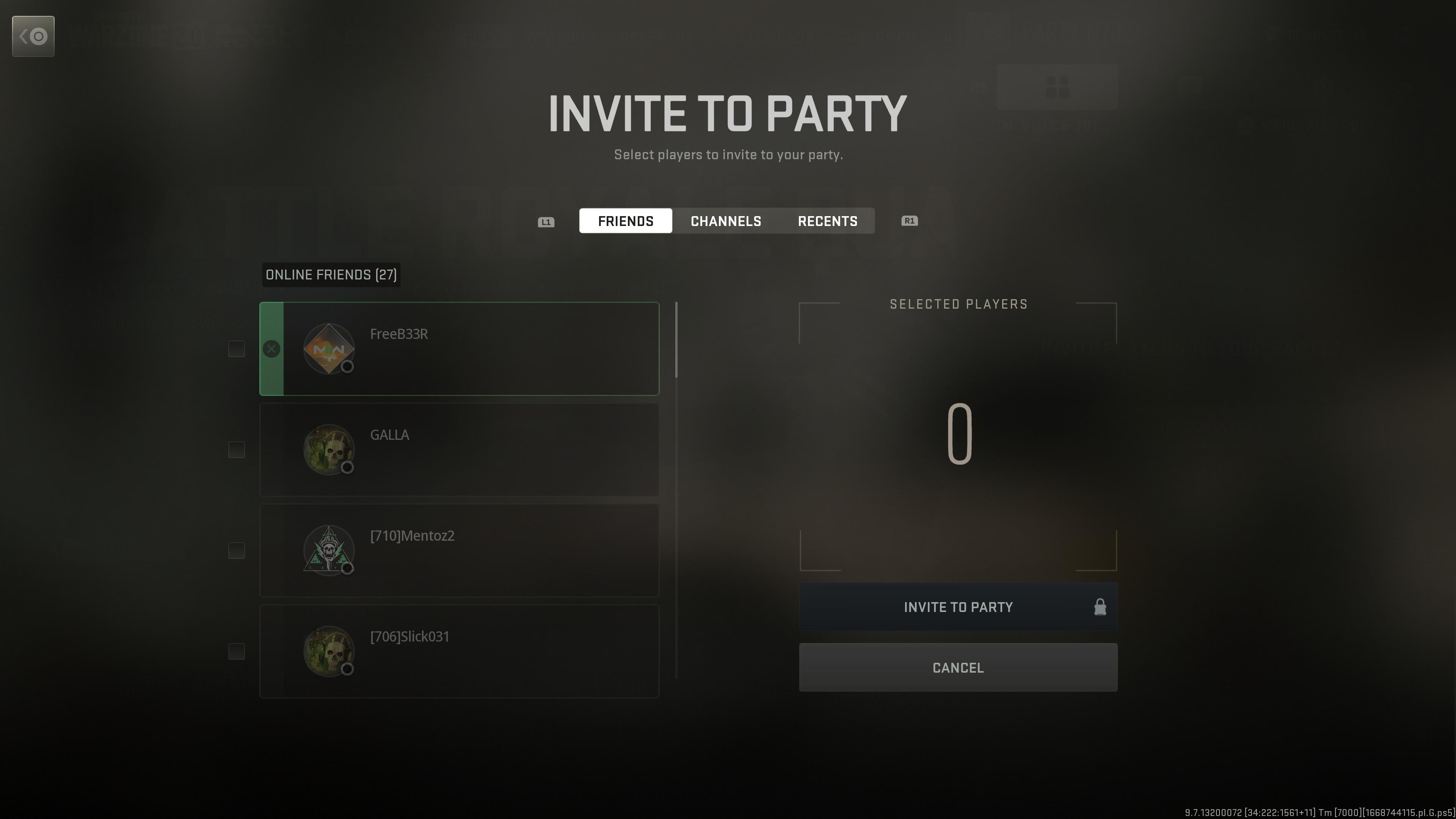 Convidar amigos por meio de canais no Warzone 2.0.