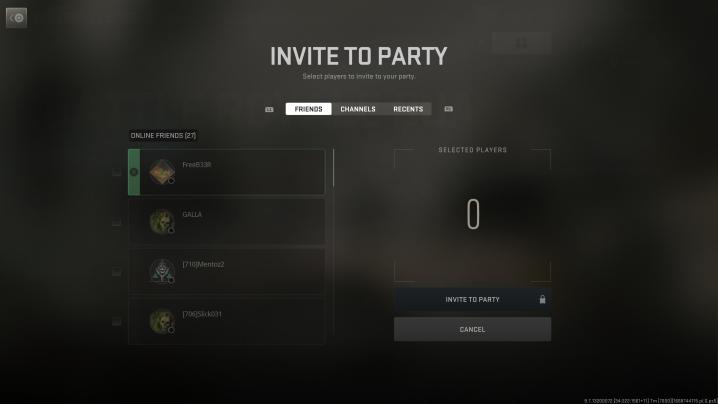 Inviting friends via Channels in Warzone 2.0.