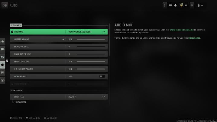 Audio settings in Warzone 2.0.