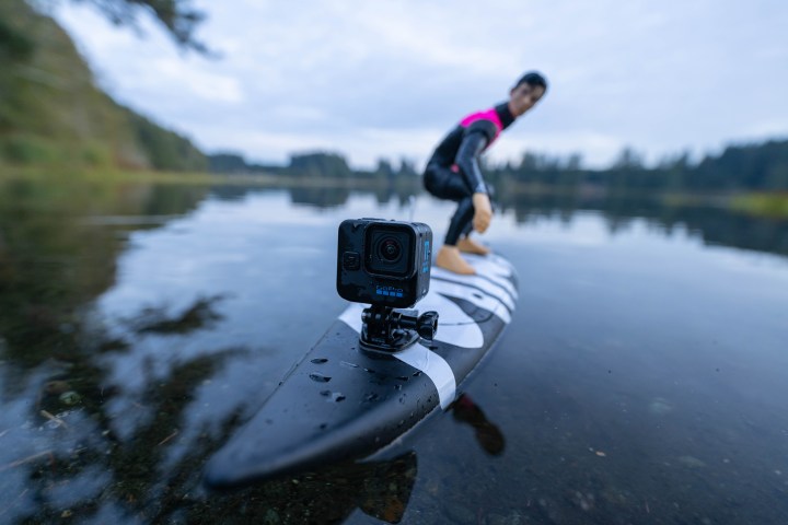The GoPro Hero 11 Mini on a remote control surf board.
